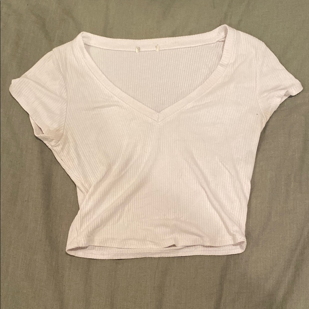 White V-Neck Ribbed Women's Top